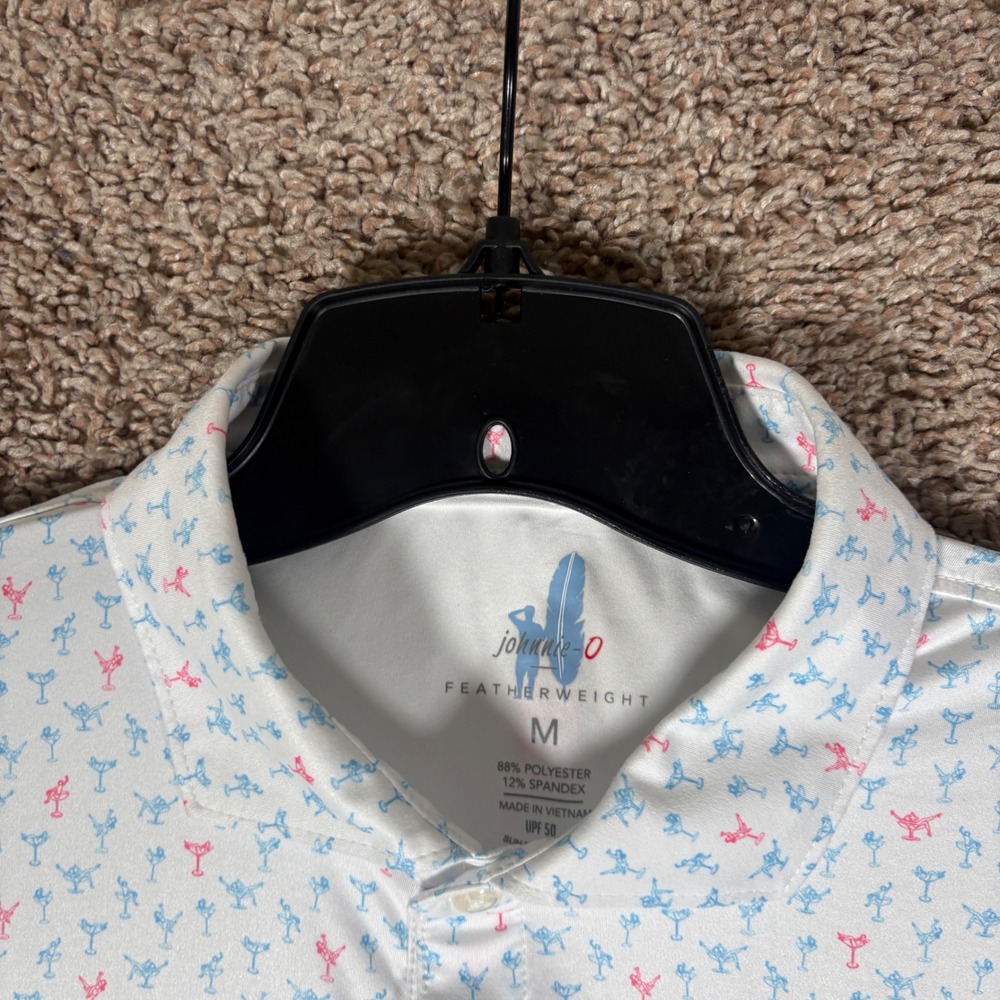 Johnnie-O Mens Featherweight Martini Print Golf Polo Shirt White Blue Pink M - Picture 3 of 8